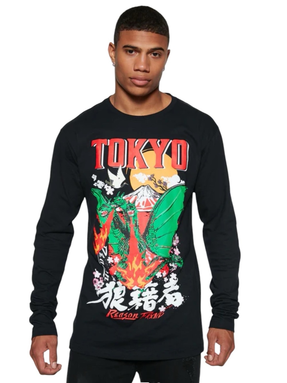 Reason Brand Tokyo Dragon Long Sleeve Tee Shirt Black Sz M